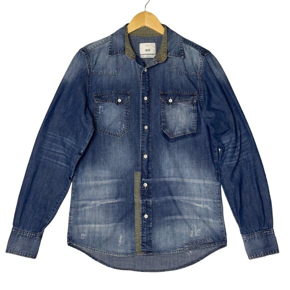 ZARA Denim Shirt 1975 Collection Long Sleeve Button-Down Chest Pockets Size S - Picture 1 of 11